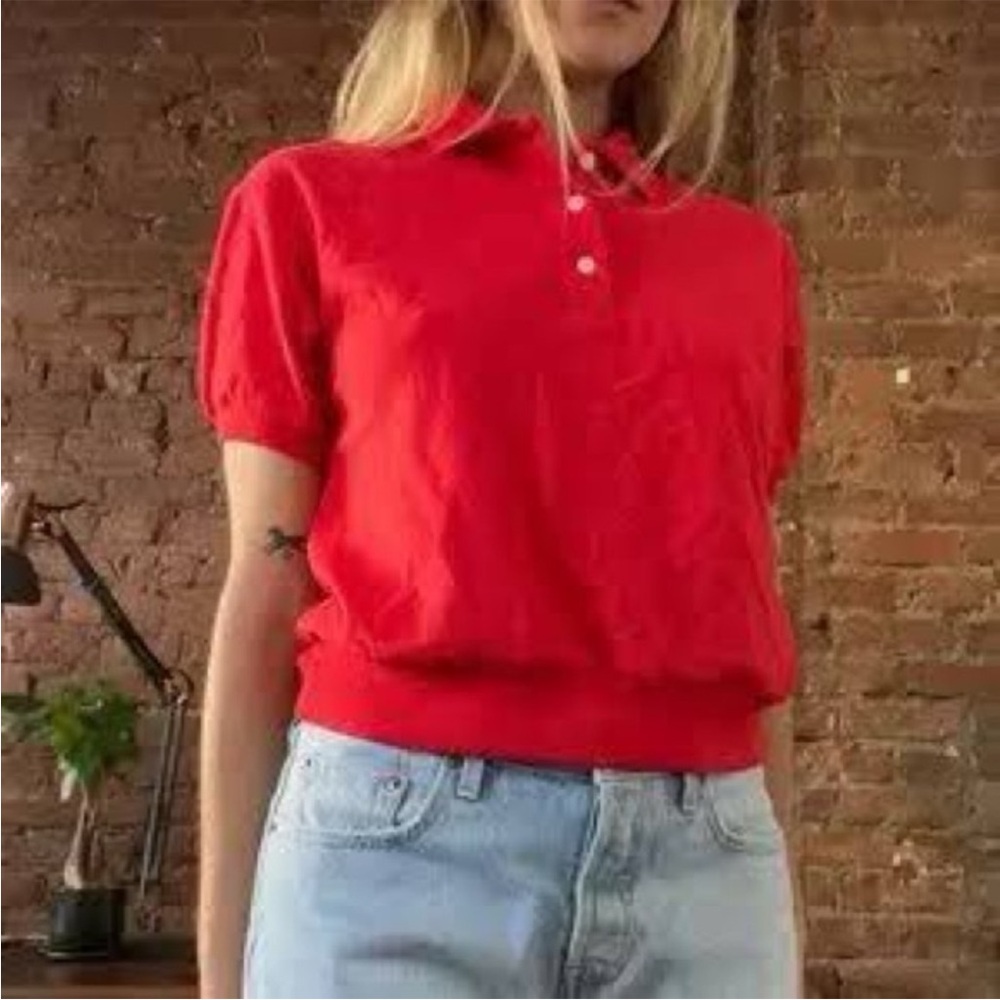 Everlane Top XS Oversized Big Polo Red